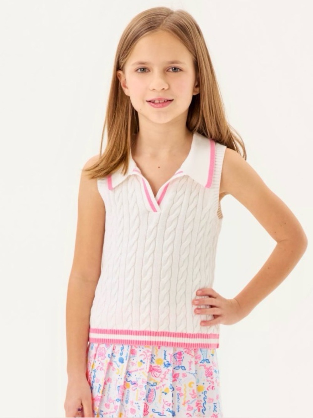 Lilly Pulitzer Girls Mini Suzette Sweater Tank Vest Size XS 2-3 Collar Preppy